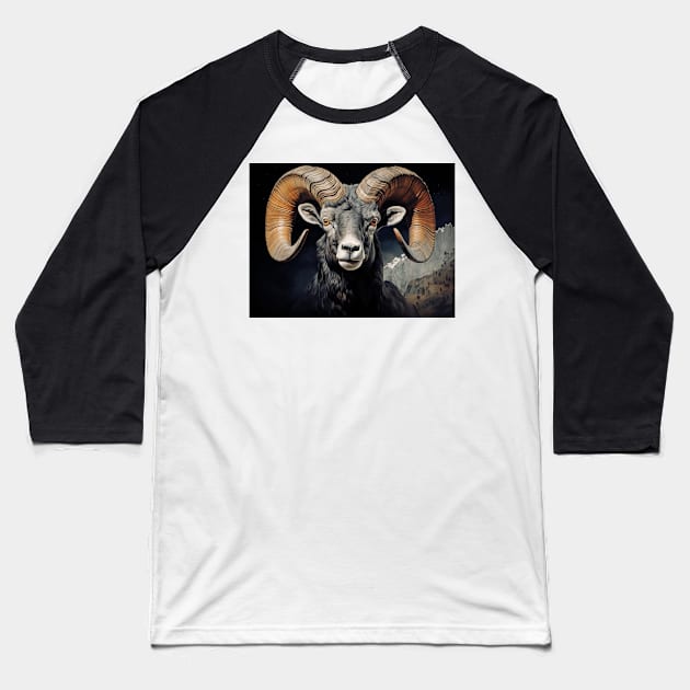 Bighorn Sheep Ram Wildlife Illustration Baseball T-Shirt by AI Art Originals